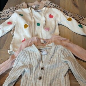 Old Navy Multicolor Heart and Beige Cardigans